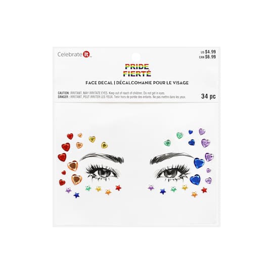 Pride Rainbow Heart & Star Gem Face Decals by Celebrate It™